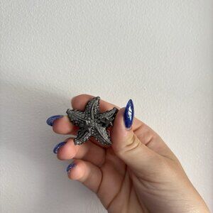 Vintage Torino Pewter Starfish Brooch Post Earrings Set Nautical Beach 80s 90s